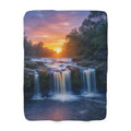 Waterfall Sunset Sherpa Blanket — Cozy Nature Fleece Throw